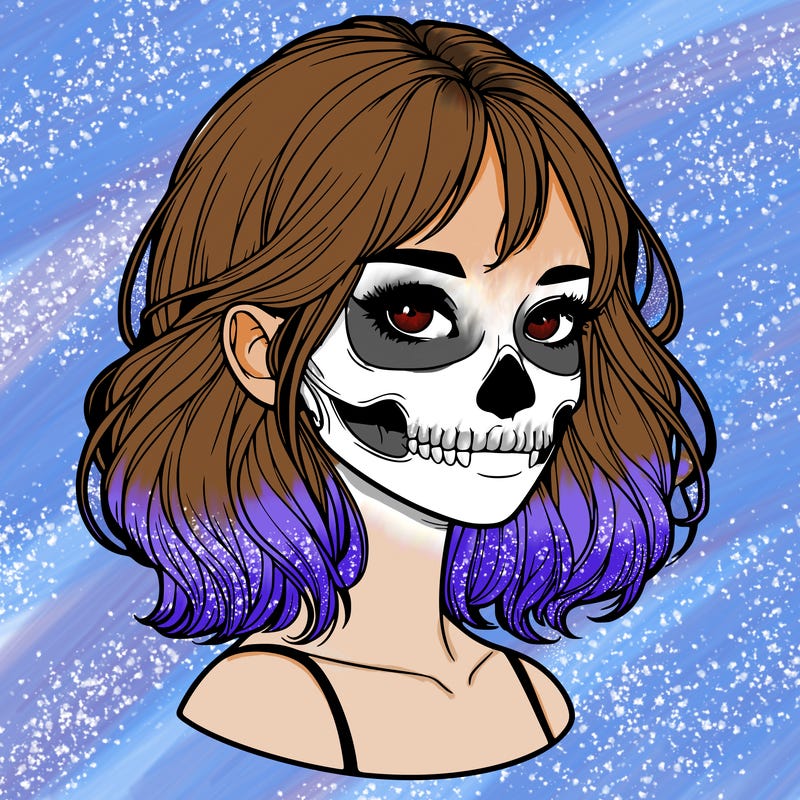 realistic girl with skull