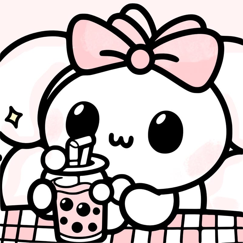 cinnamoroll drinking boba tea