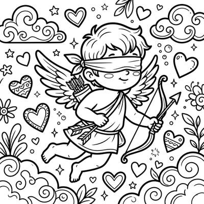 Embrace the joy of love and creativity with this delightful blindfolded Cupid coloring page, thoughtfully designed for seniors. Its large print and clear outlines offer a relaxing and engaging artistic experience.