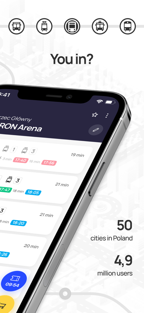 Jakdojade Premium navigation app showing transit schedules and coverage in Poland