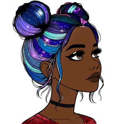 realistic girl with buns on the top of her head