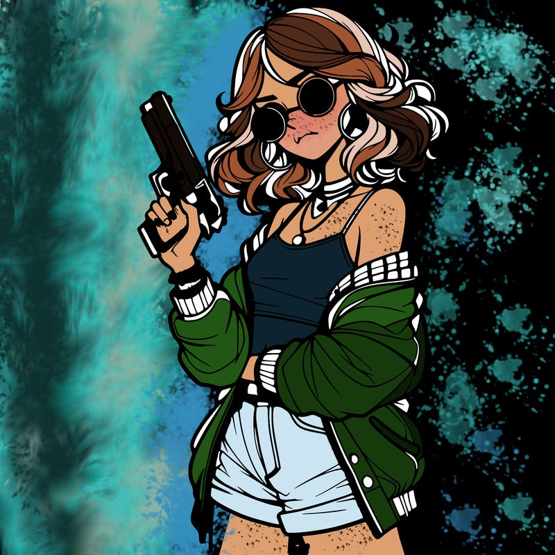 stylish teenage girl with gun
