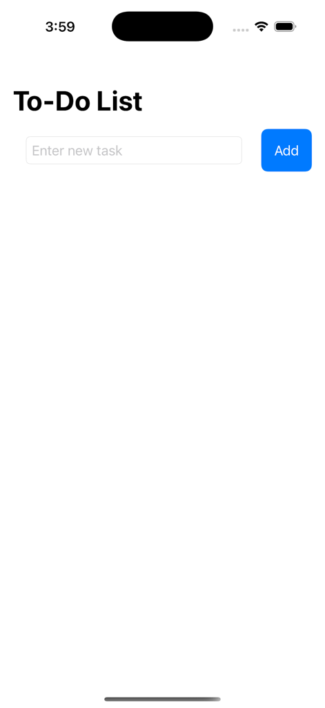 A minimalist mobile app screen for a to-do list featuring a text input field and a blue add button on a white background.