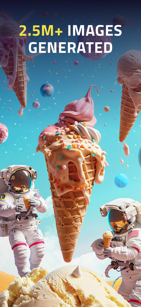 IMGIT - AI Images & Headshots - Imagen surrealista generada por IA de astronautas con helados gigantes en el espacio