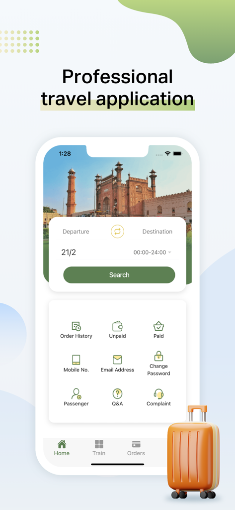 RABTA mobile app interface for Pakistan Railways ticket booking and order management