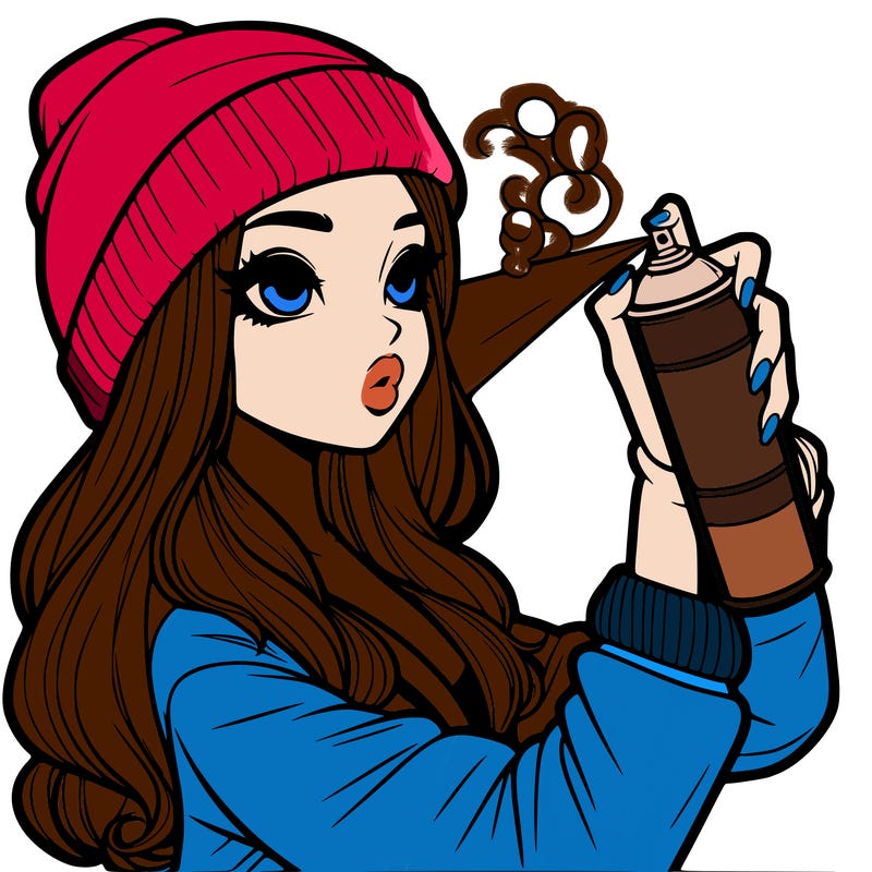 realistic girl spray painting