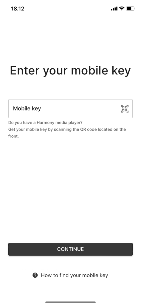 Mood Harmony - Mood Harmony app screen for entering a business mobile pairing key