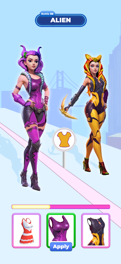 Fashion Battle: Catwalk Show - Dos modelos vestidas con atuendos temáticos de alienígenas compitiendo en una pasarela de moda