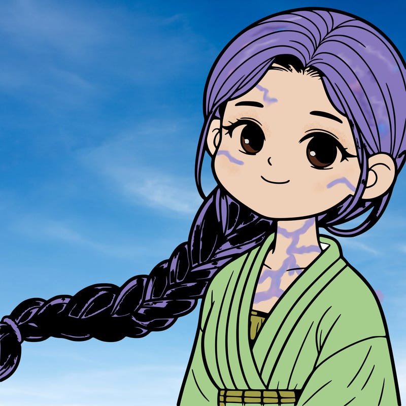 1 korean teen girl with 1 long braid behind her head