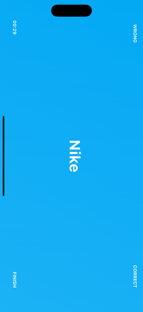 Act & Guess - Charades - Gameplay screen of Act and Guess Charades app showing the word Nike on a blue background.