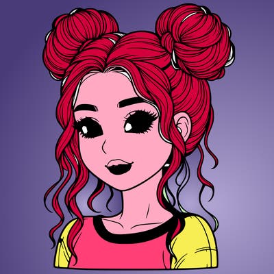 realistic girl with two buns in her hair