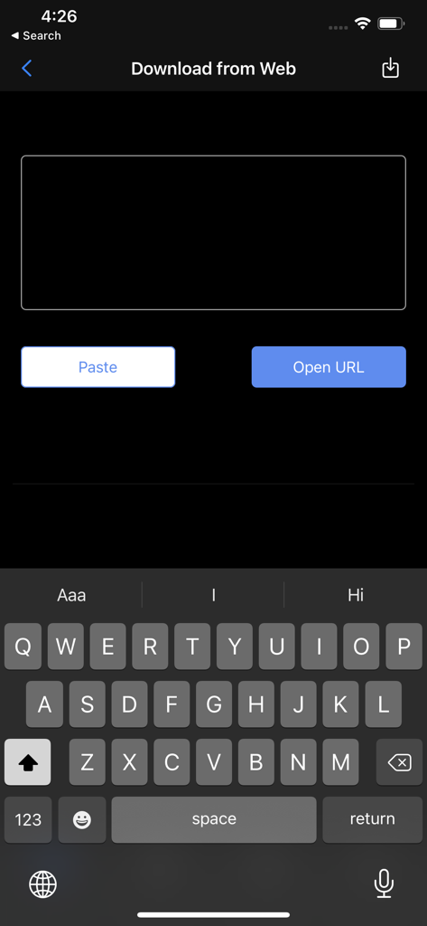 WinZip: #1 zip & unzip tool - Capture d'écran de l'application WinZip sur iPhone affichant la fonction « Télécharger depuis le Web » avec un champ de saisie d'URL et un clavier.