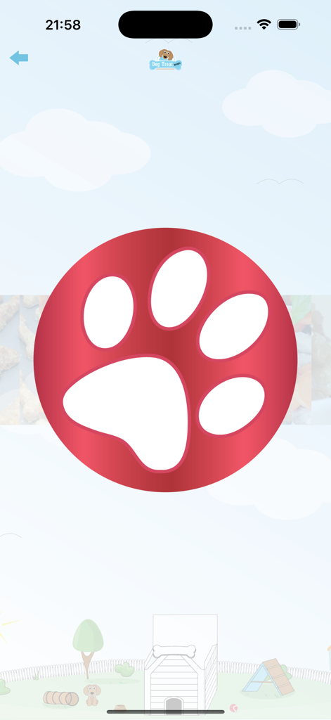 A large red paw print button on a cloud background used for the recipe picker feature