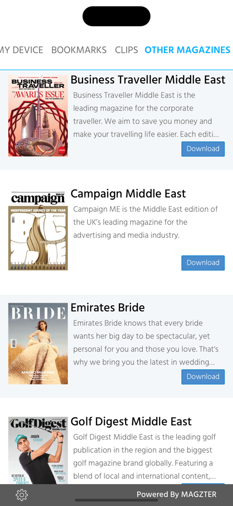 Emirates Woman - A list of related Middle Eastern magazines available for download within the Emirates Woman app