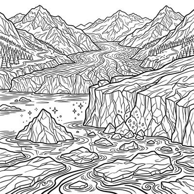 Immerse yourself in the frosty grandeur of our Tidewater Glacier coloring page. This intricate design invites you to bring a spectacular landscape of towering ice and serene waters to life with your favorite colors.