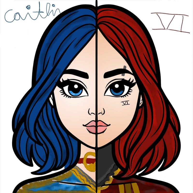 a woman divided in half