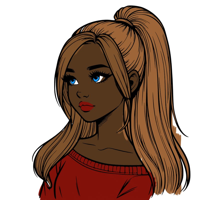 realistic girl with a high ponytail