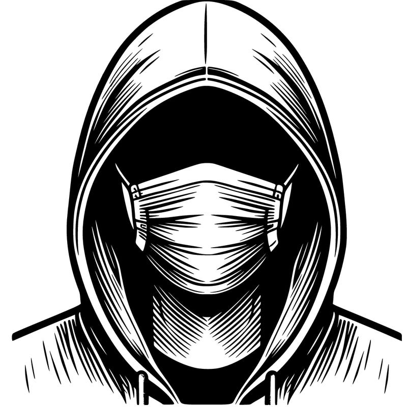 realistic human with a full face mask and a hood