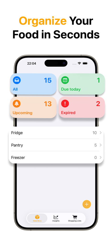 FridgeBuddy app dashboard showing food inventory categories and expiration status counts