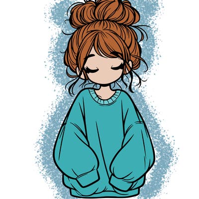 girl with baggy sweatshirt and messy bun
