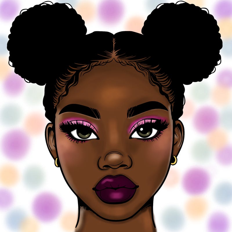 realistic black woman with two buns