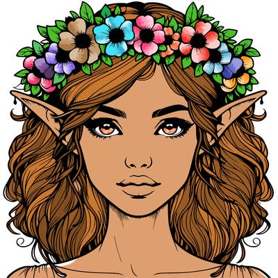 realistic female elf with flower crown
