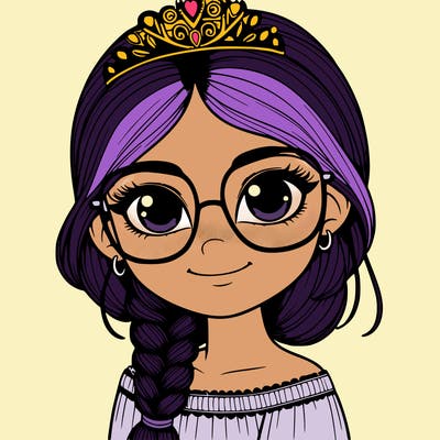 a girl with one braid and glasses who is a princess realistic