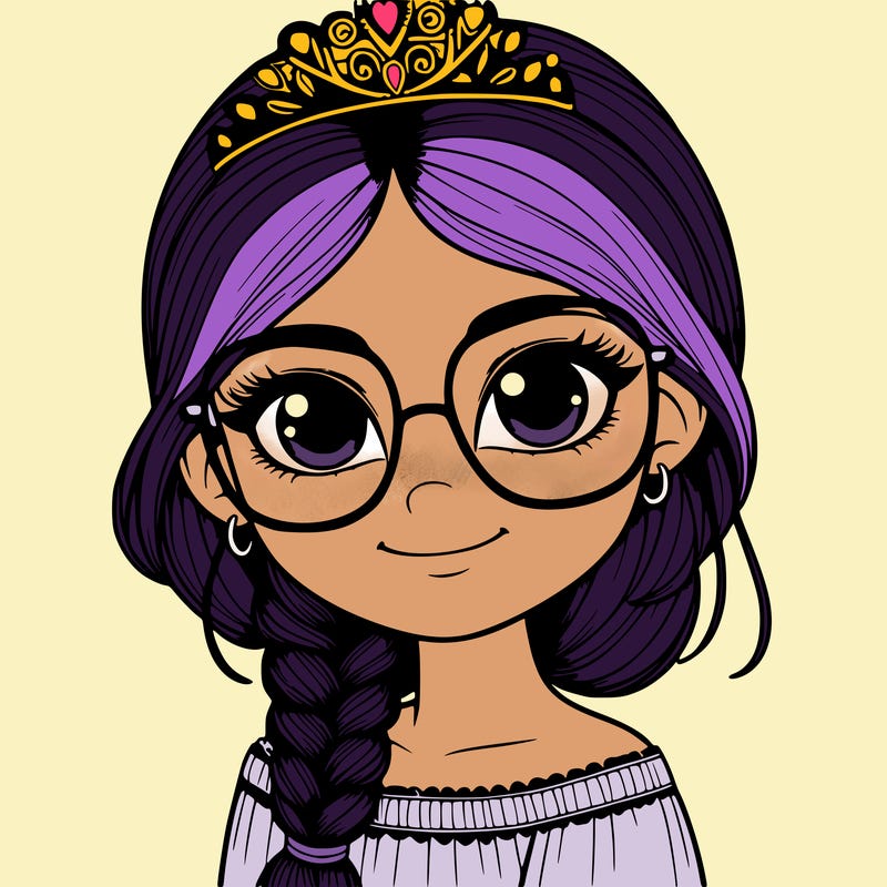 a girl with one braid and glasses who is a princess realistic