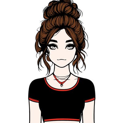 realistic girl with messy bun and croptop