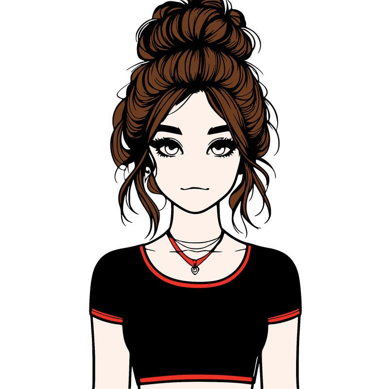 realistic girl with messy bun and croptop