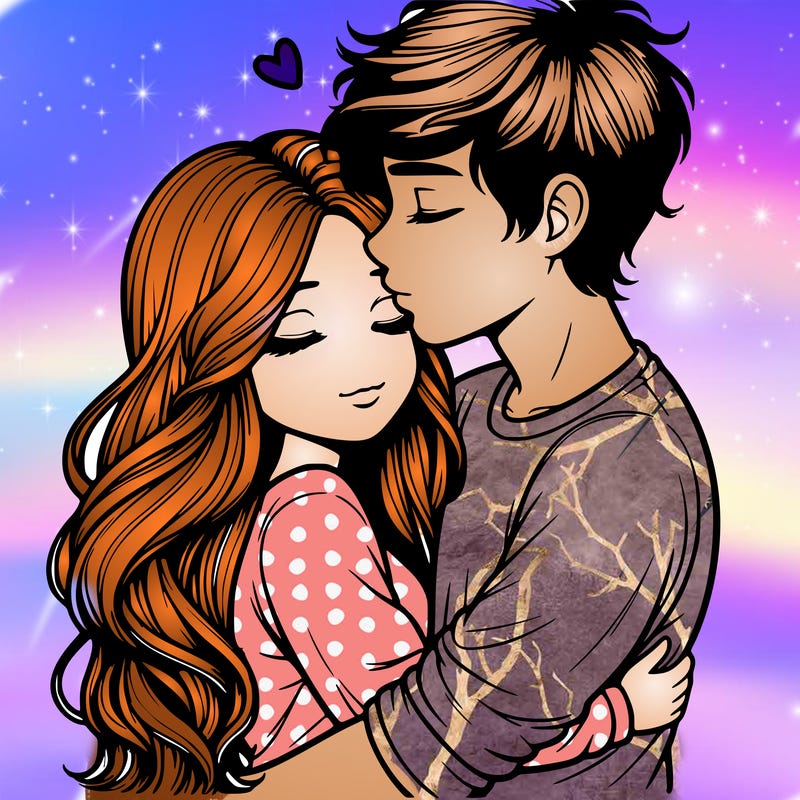 a realistic couple boy and girl hugging and kissing