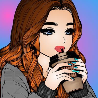 realistic girl drinking coffee