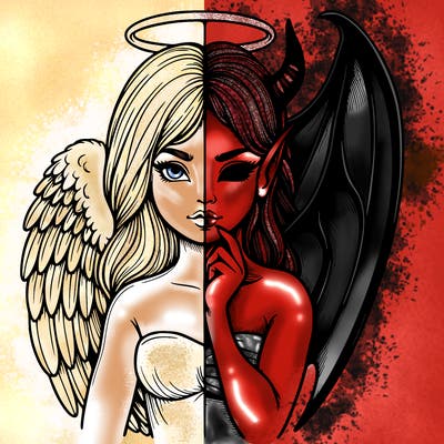 realistic angel half demon