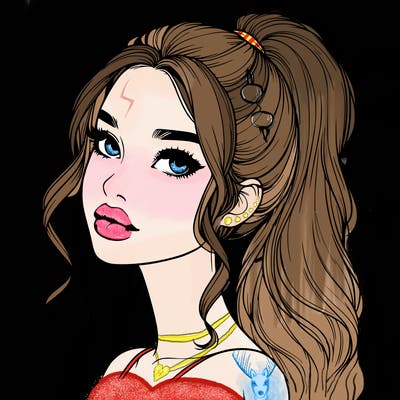 realistic girl with a ponytail on her hair and lips