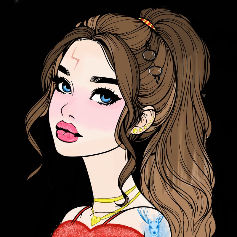 realistic girl with a ponytail on her hair and lips