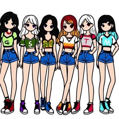 a group of girls wearing crop tops and shorts