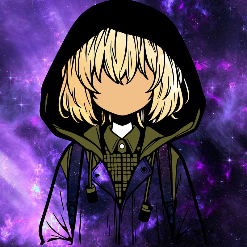 little anime girl in a raincoat her hair is covering her eyes she has a lighter