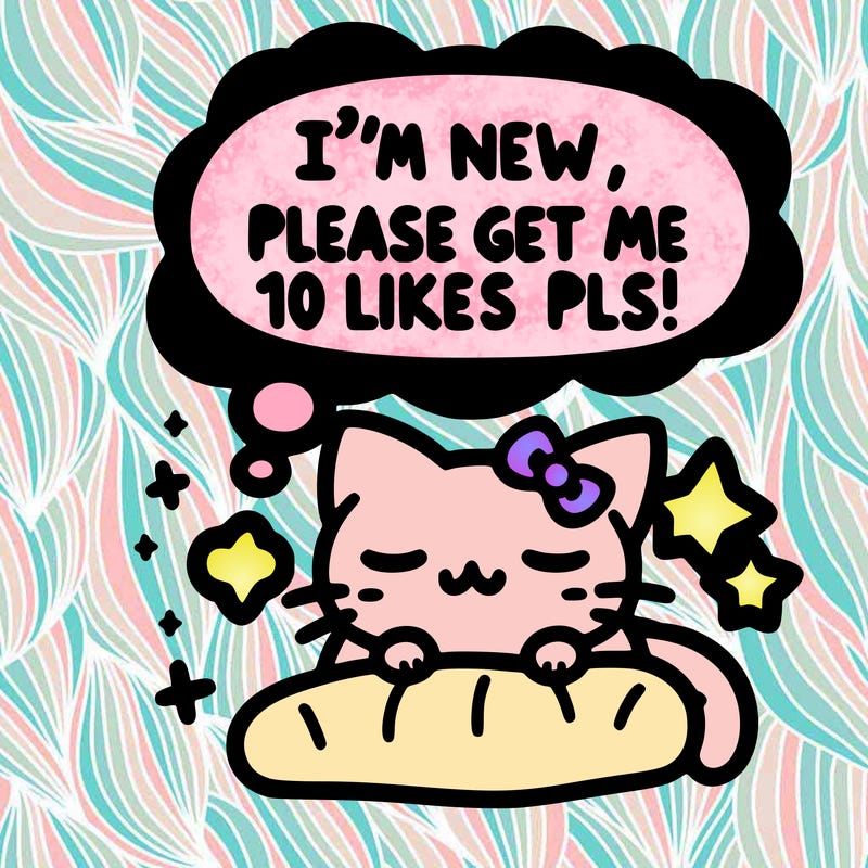 kitty taking a nap dream talking and saying "i'm new, please get me at least 10 likes pls!!"
