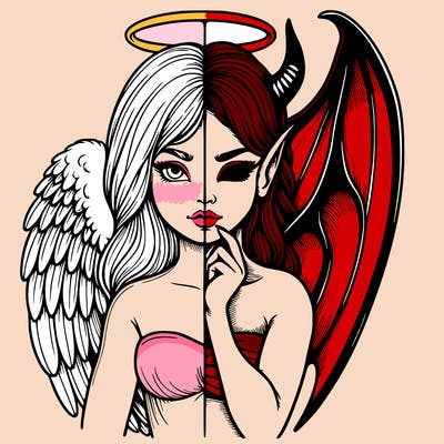 realistic angel half demon