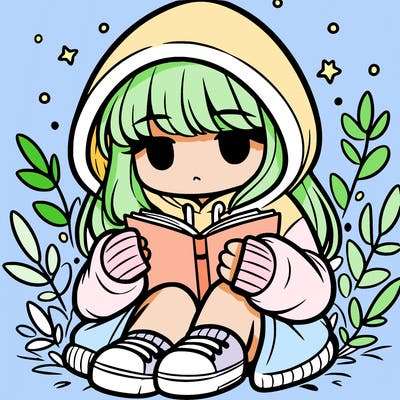 girl in oversized hoodie reading a book