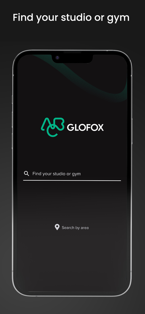 Glofox - La schermata principale dell'app Glofox mostra una barra di ricerca per trovare uno studio fitness o una palestra.