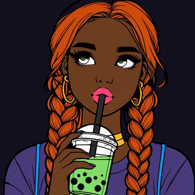 realistic girl with braided hair drinking boba