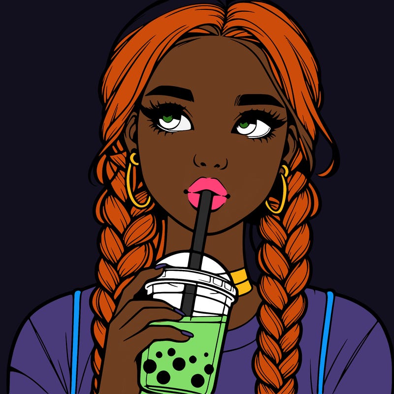 realistic girl with braided hair drinking boba