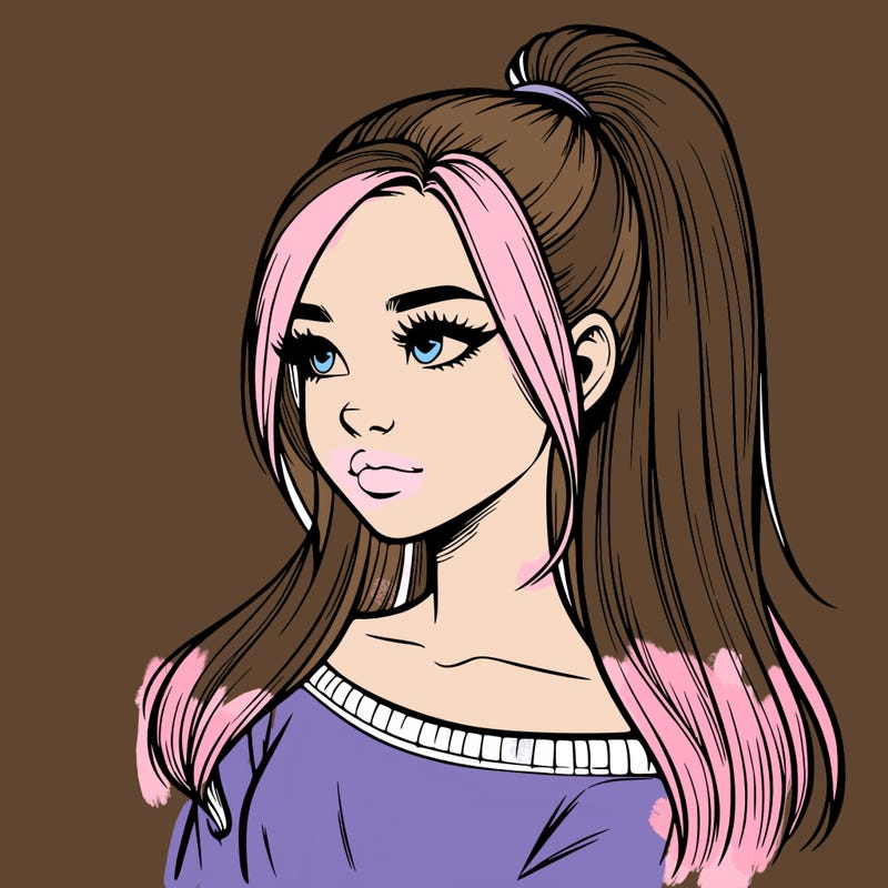 realistic girl with a high ponytail