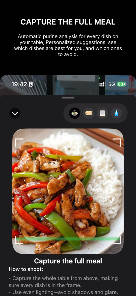 AI food scanner for purine content analysis in the Gout Radar app