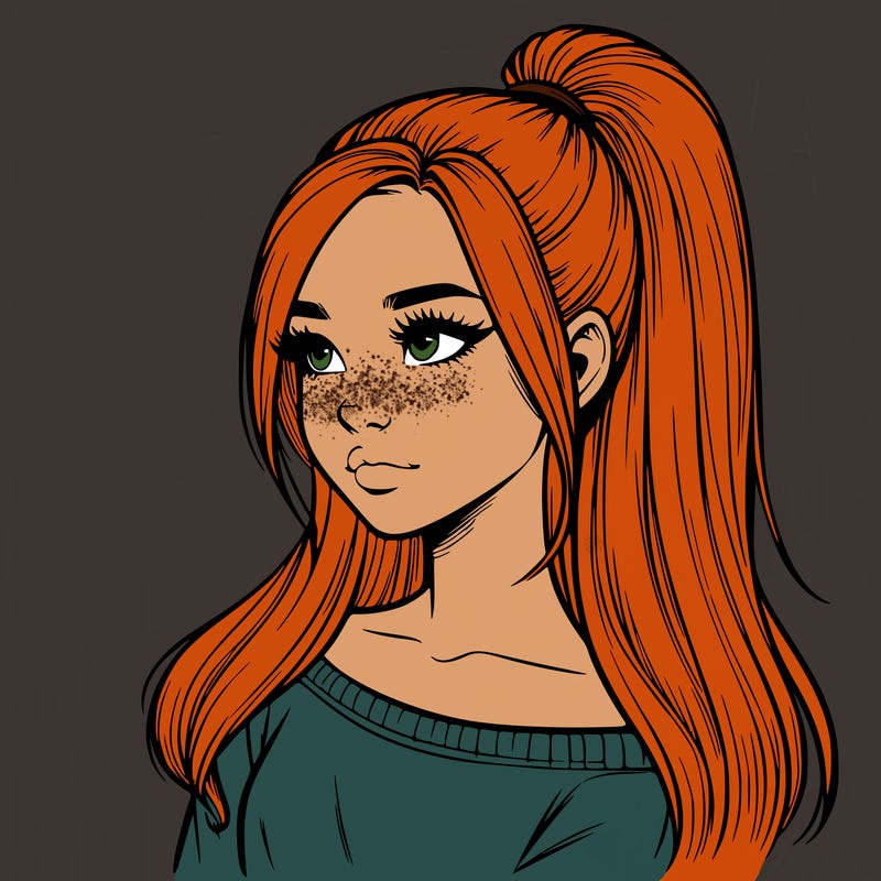 realistic girl with a high ponytail