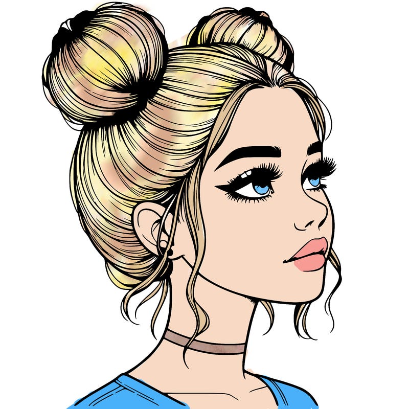 realistic girl with buns on the top of her head