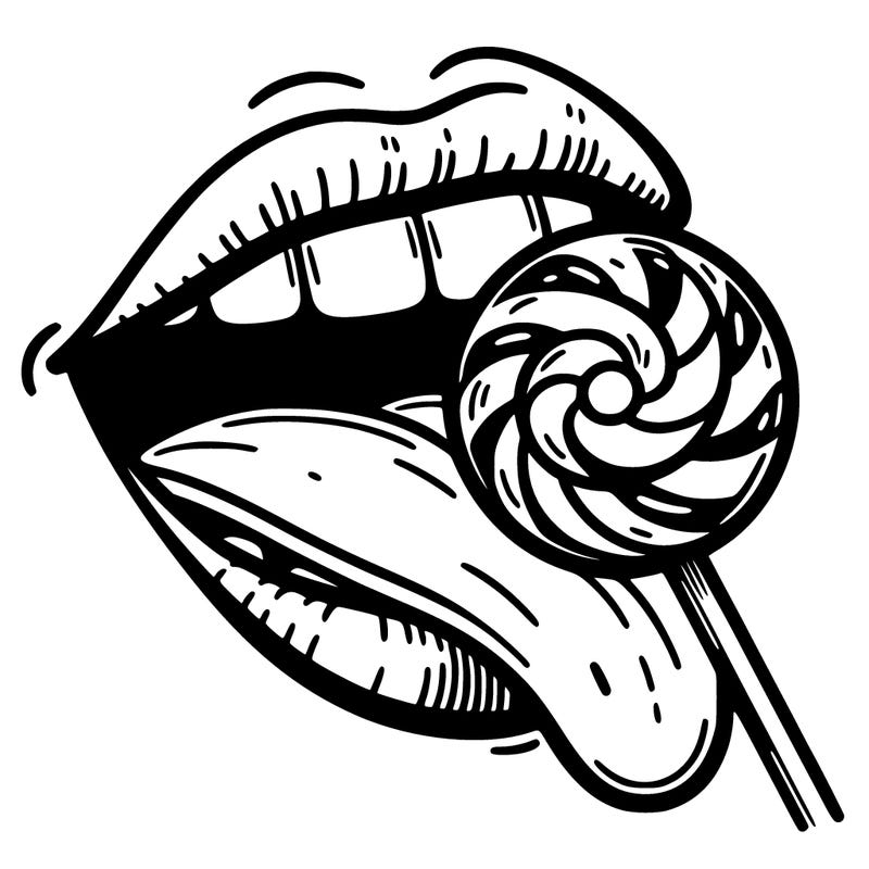 a mouth eating a lollipop