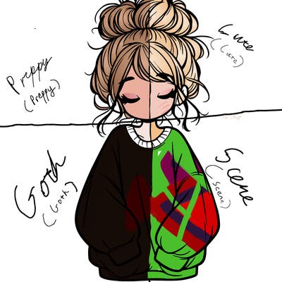 girl with baggy sweatshirt and messy bun