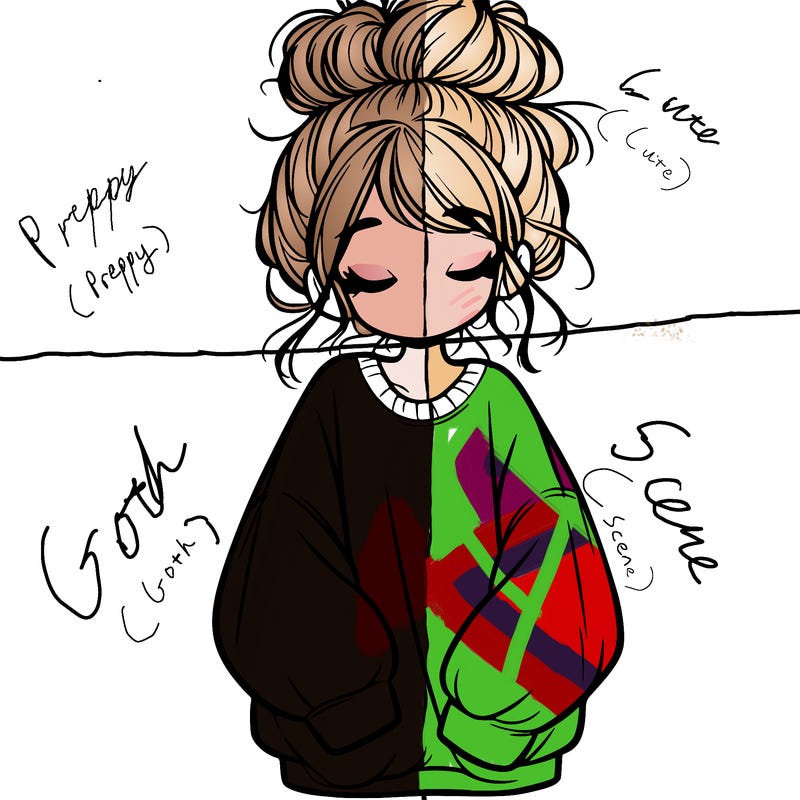 girl with baggy sweatshirt and messy bun